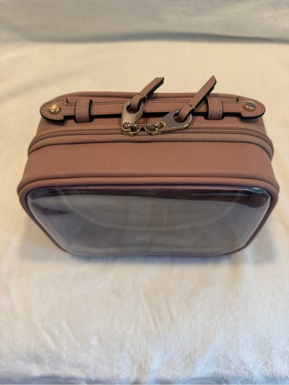Calpak Small Clear Pink Travel Cosmetic Case in Mauve